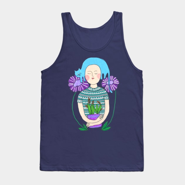 Blue Cat On Her Head Tank Top by DoodlesAndStuff